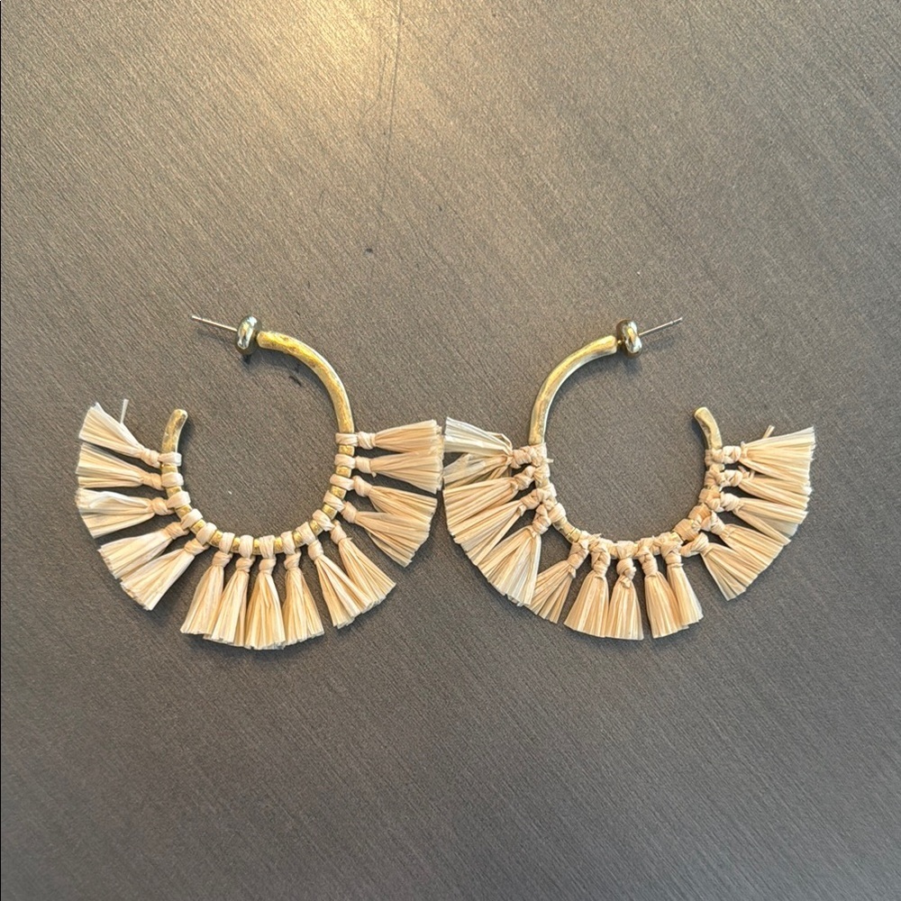 Elegant Gold and Cream Hoop Earrings